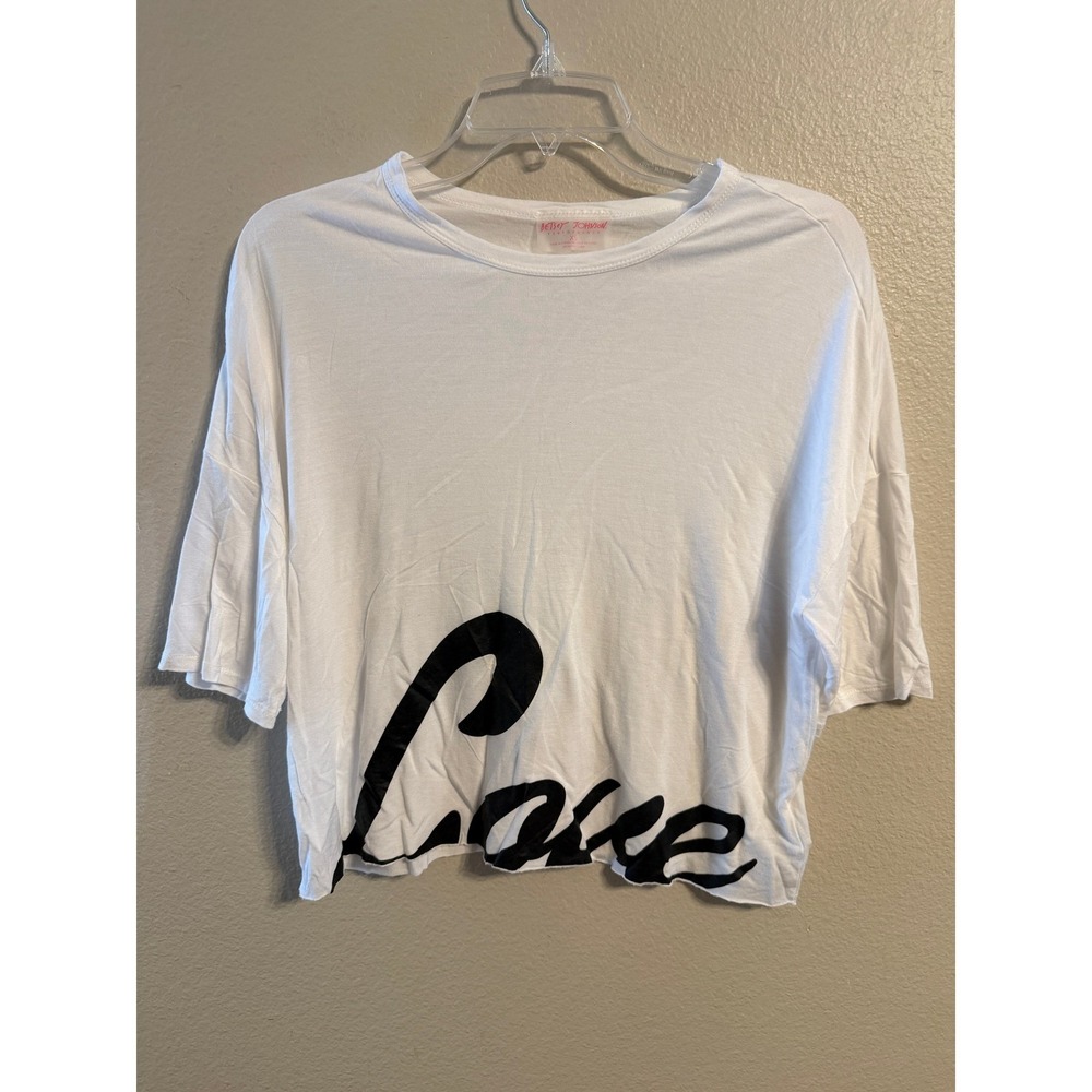 Betsey Johnson Performance White LOVE Cropped T Shirt Womens XS